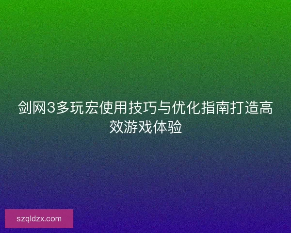 剑网3多玩宏使用技巧与优化指南打造高效游戏体验