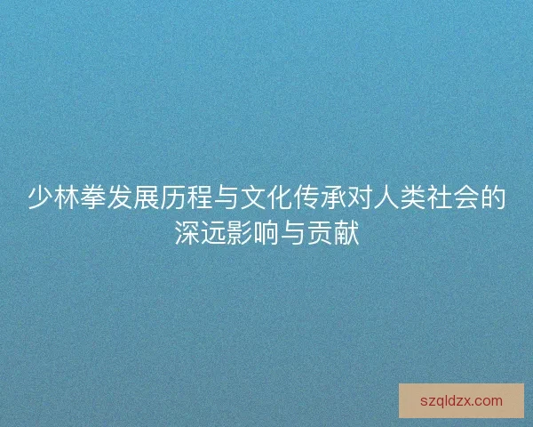 少林拳发展历程与文化传承对人类社会的深远影响与贡献 少林拳发展历程与文化传承对人类社会的深远影响与贡献