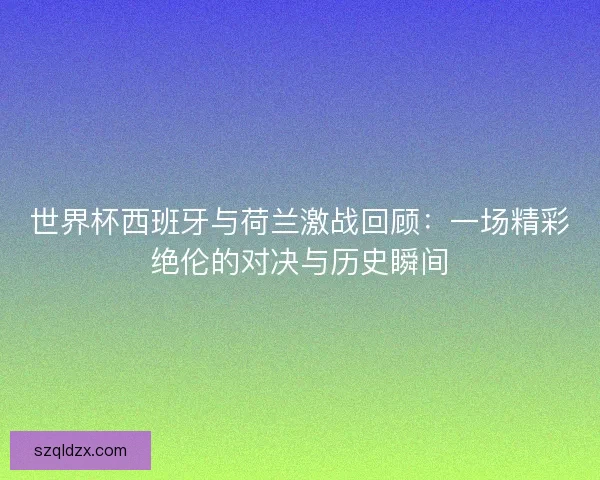 世界杯西班牙与荷兰激战回顾：一场精彩绝伦的对决与历史瞬间
