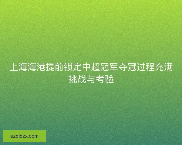 上海海港提前锁定中超冠军夺冠过程充满挑战与考验