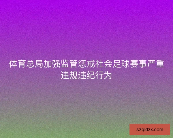 体育总局加强监管惩戒社会足球赛事严重违规违纪行为